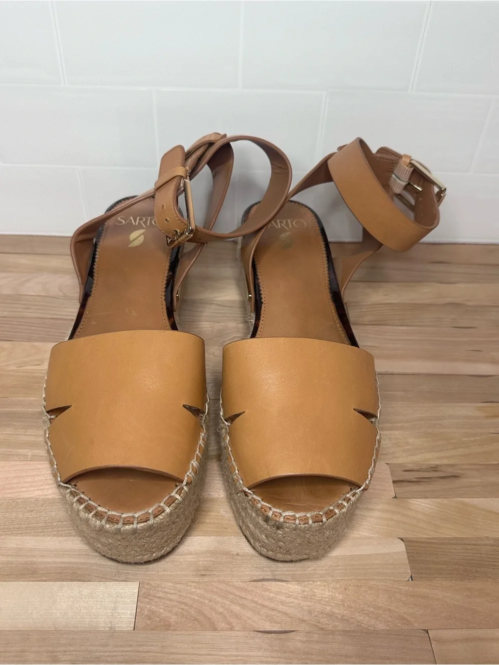 SARTO By Franco Sarto Cognac Leather Espadrille Platform Sandals